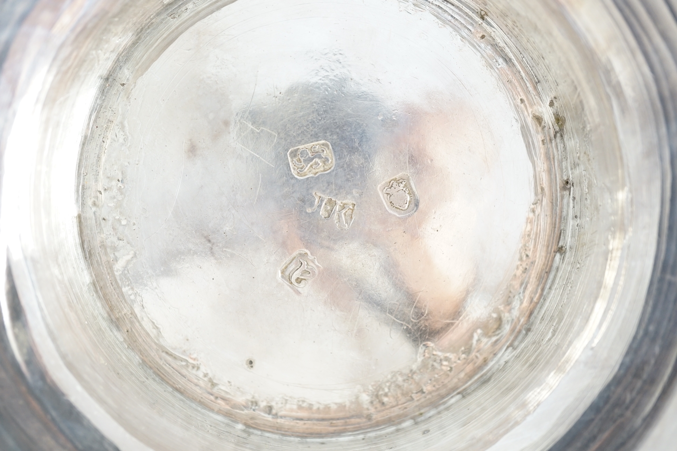 A George III silver tankard, with whistle? handle, by John King